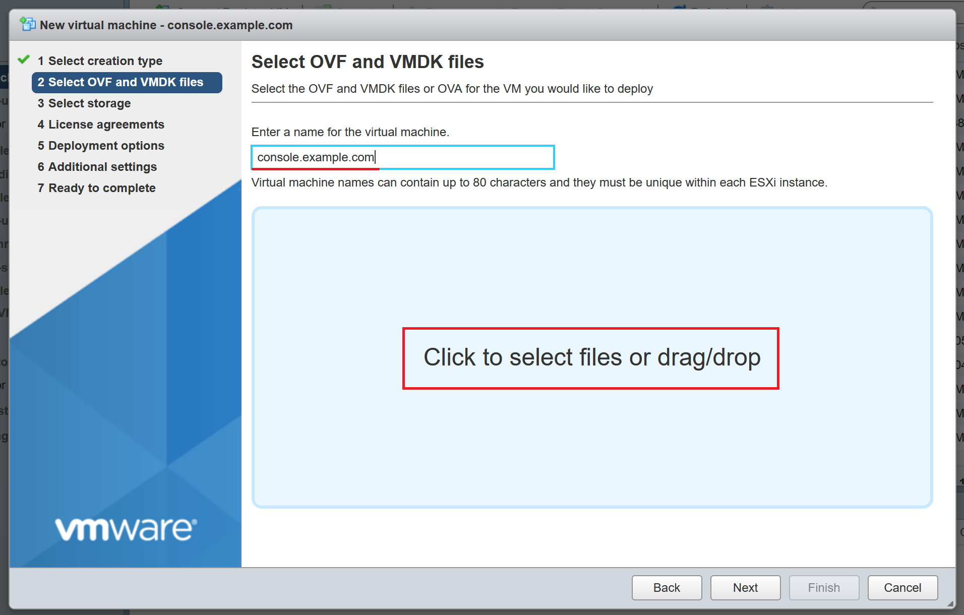 Select Files for Virtual Machine