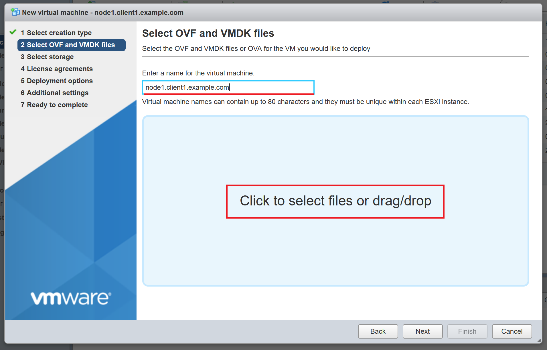 Select Files for Virtual Machine