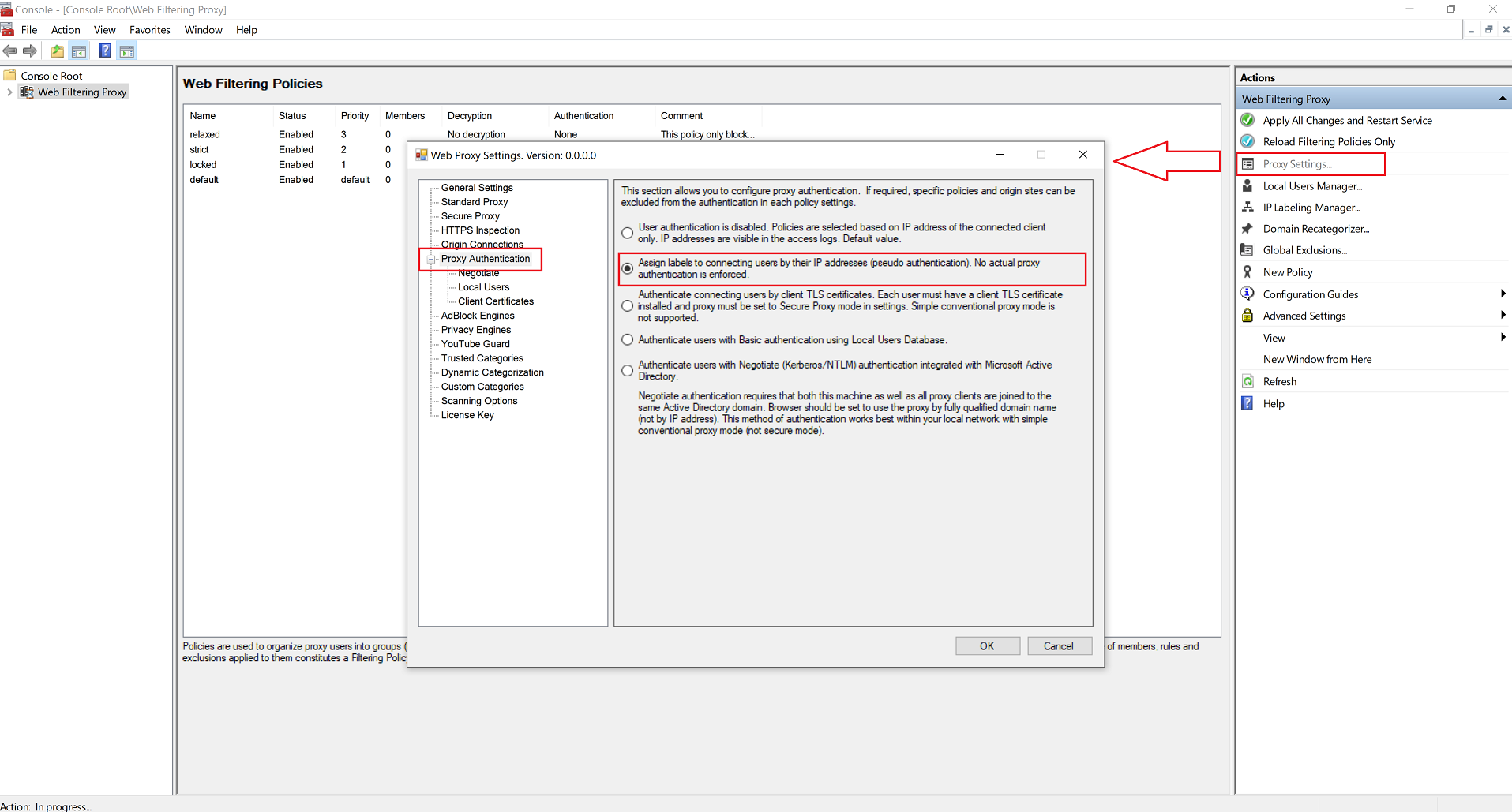 Proxy Authentication by IP Address Labels