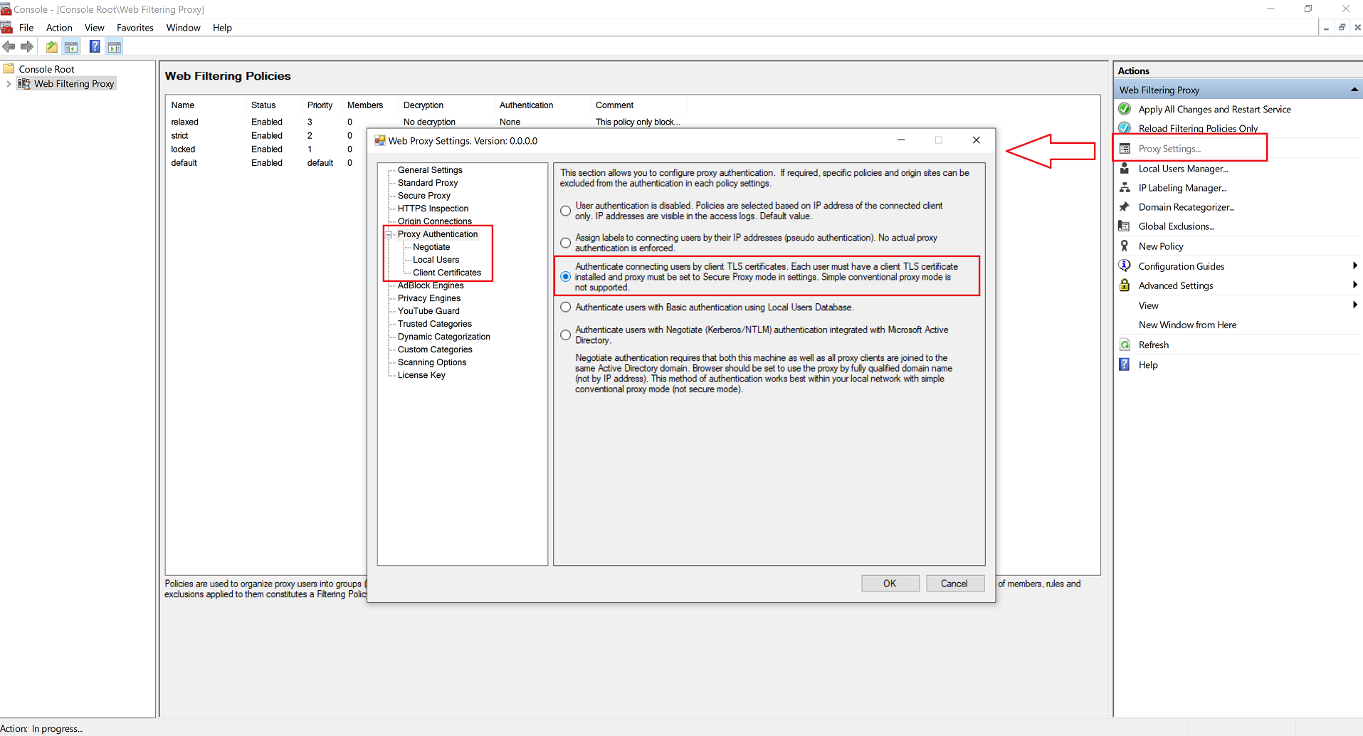 Proxy Authentication by Client TLS Certificates