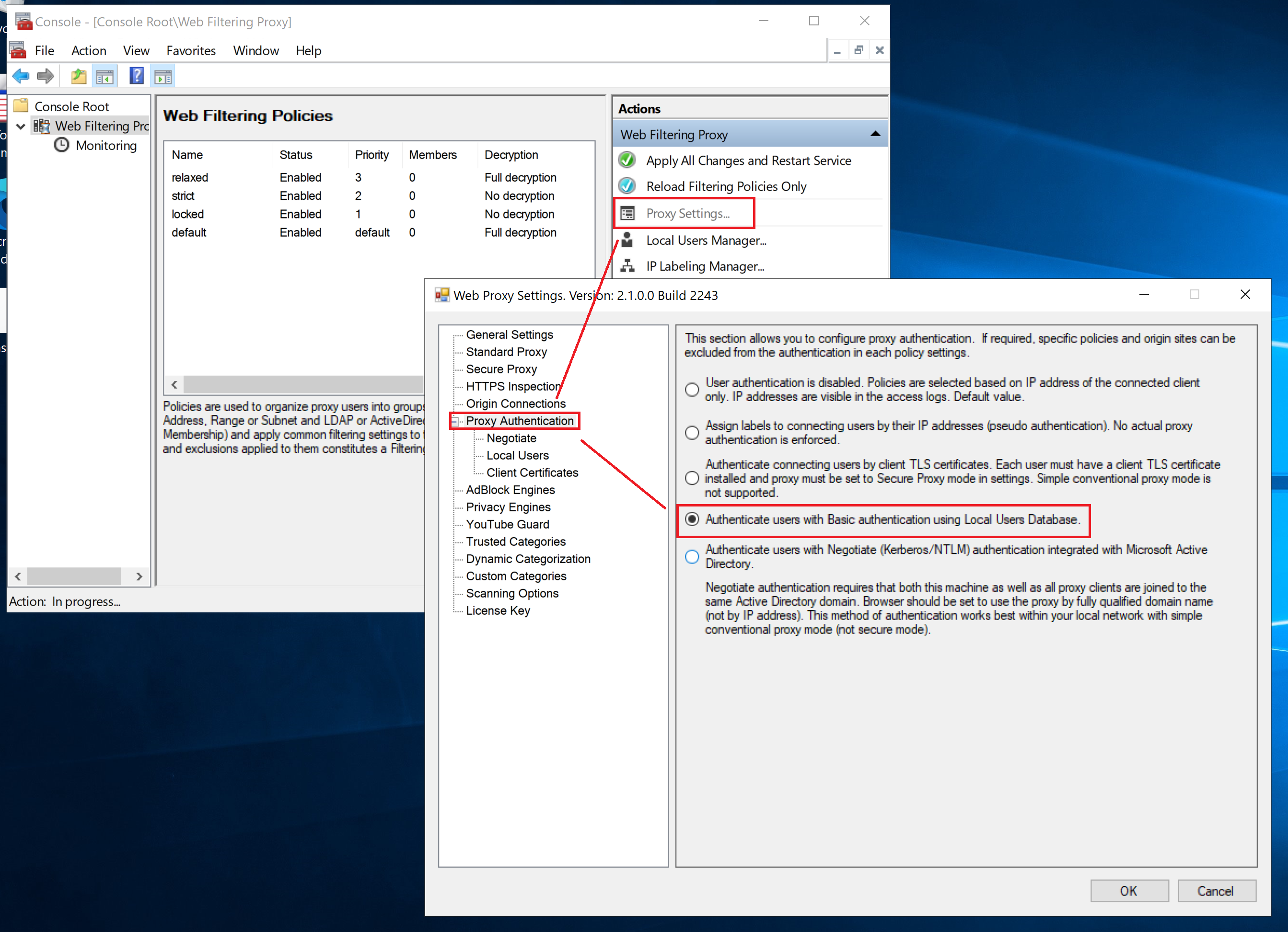 Basic Proxy Authentication by Local Users Database