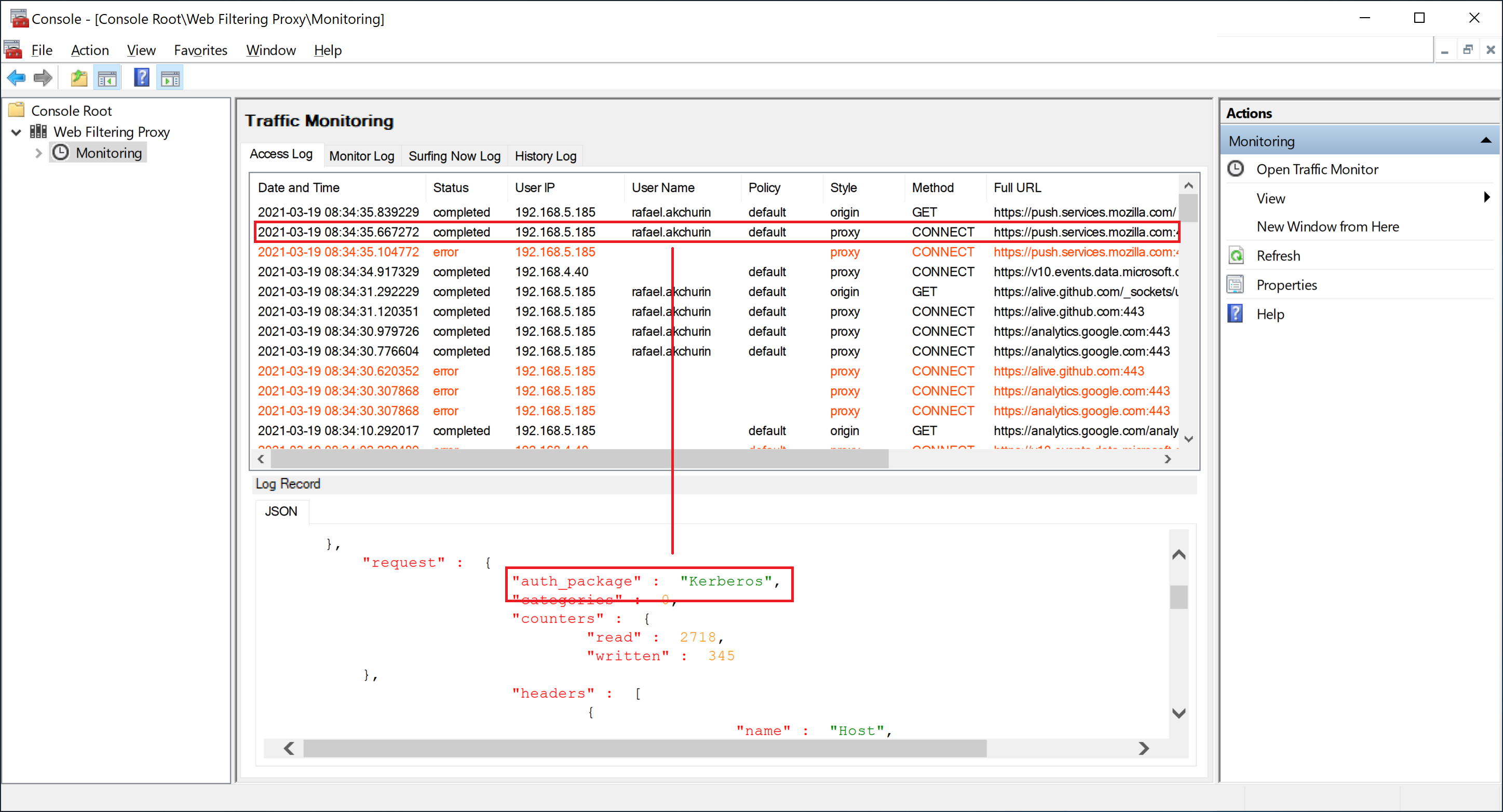 Successful Negotiate Proxy Authentication