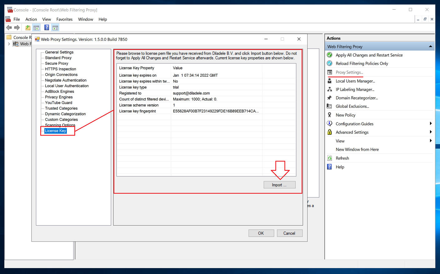 Import License Key