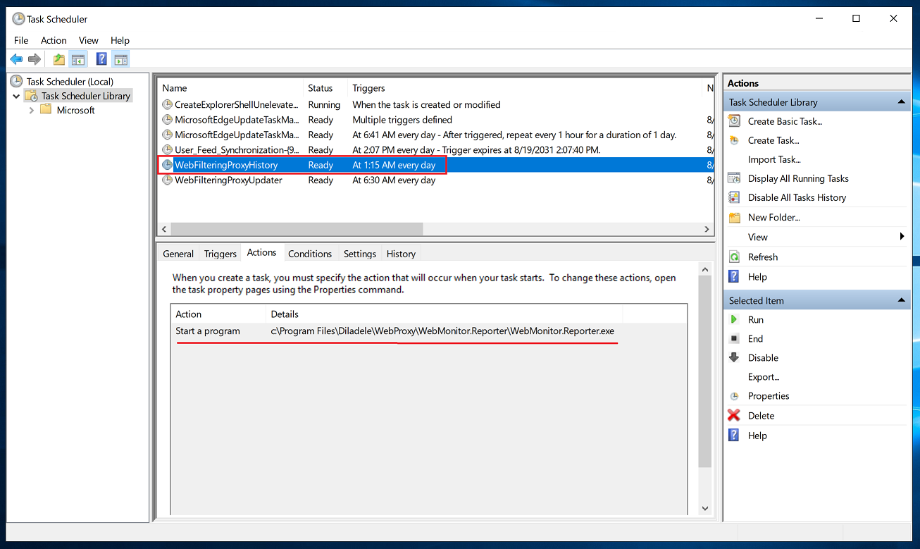 Web Filtering Proxy History Scheduled Task