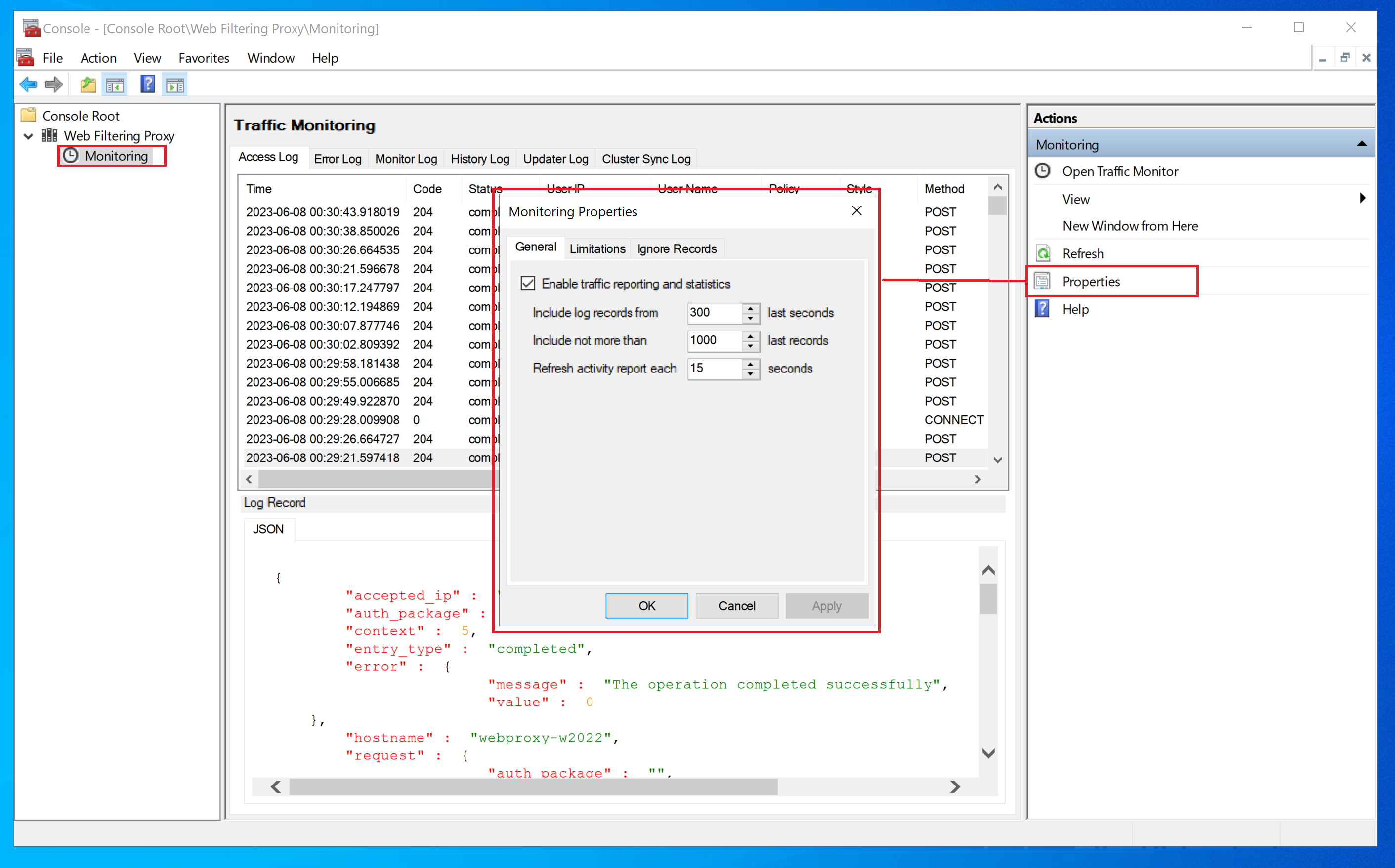 traffic monitor settings