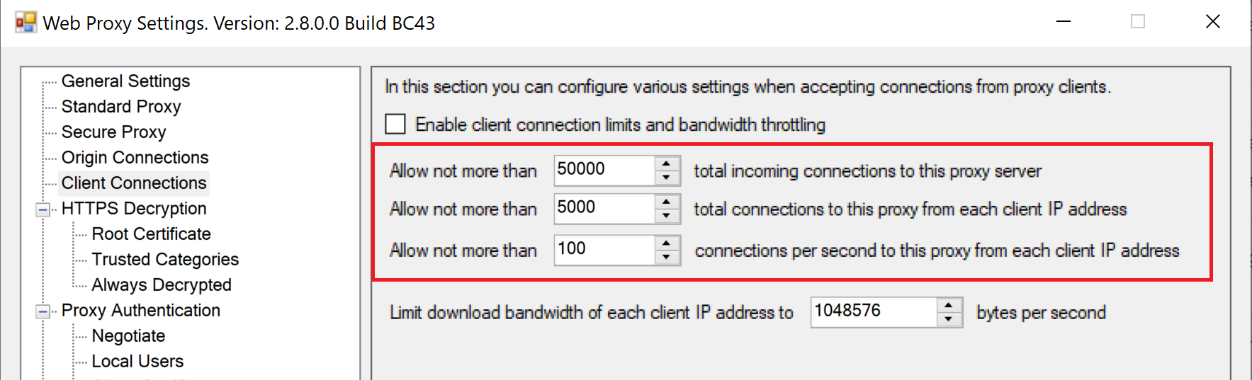 Client Connection Limits