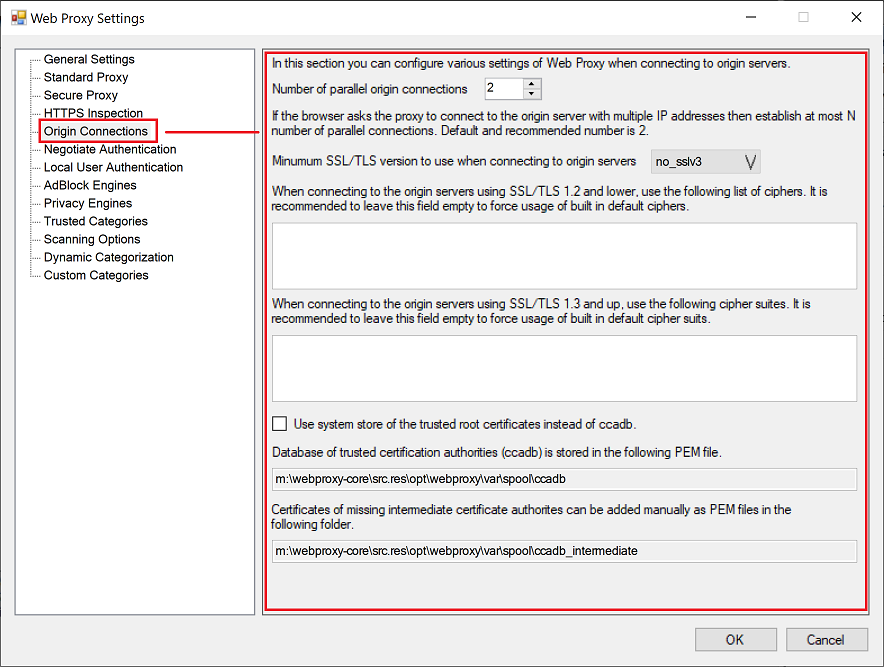 Origin Connection Settings