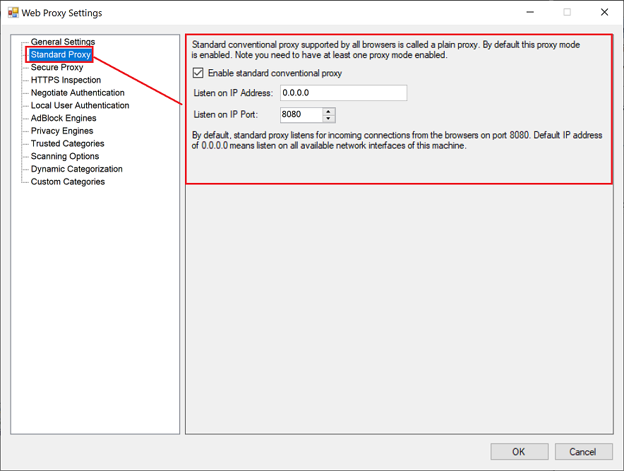 Network Settings for Plain HTTP Proxy