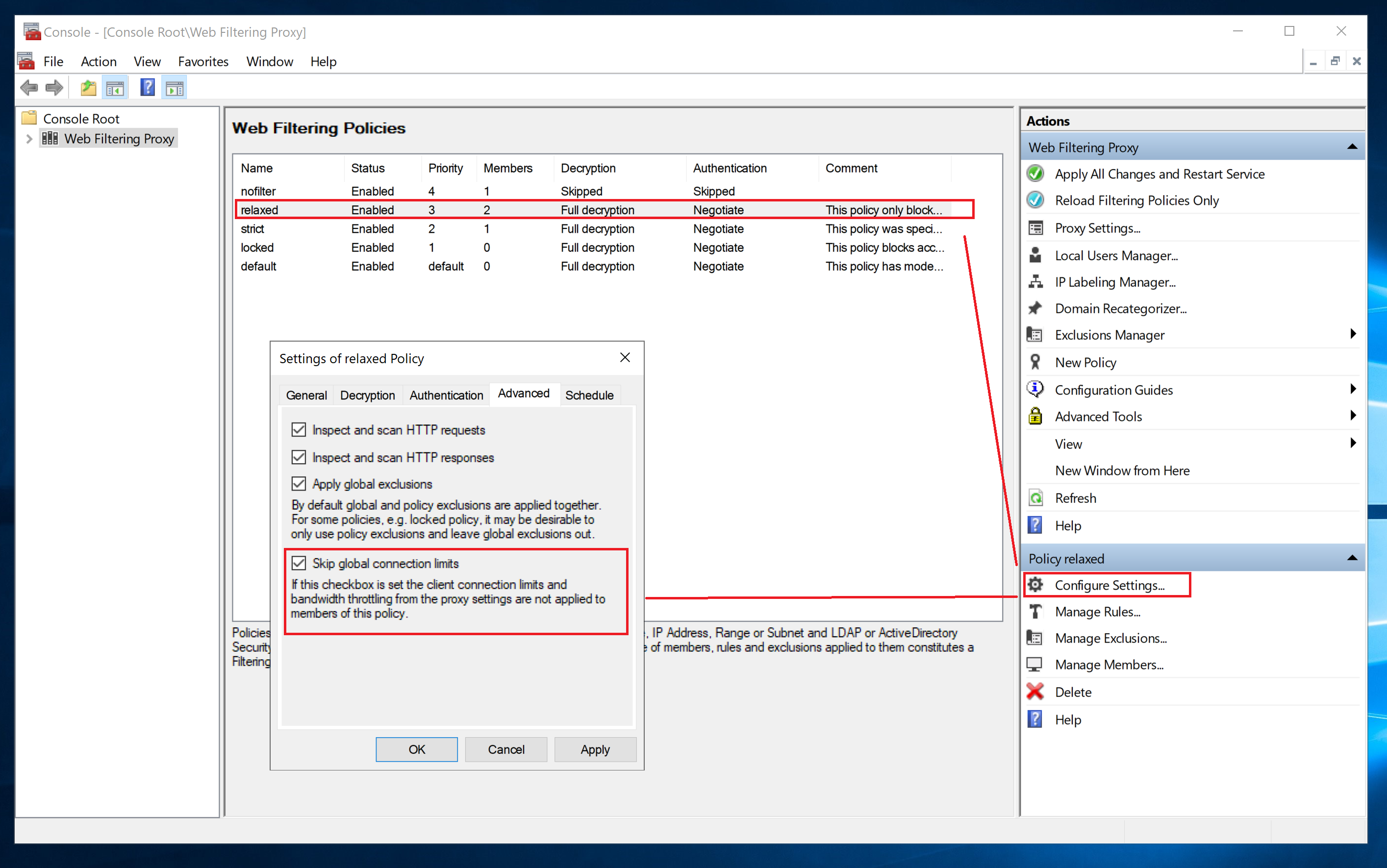 Policy Exceptions from Connection Limits and Bandwidth Throttling