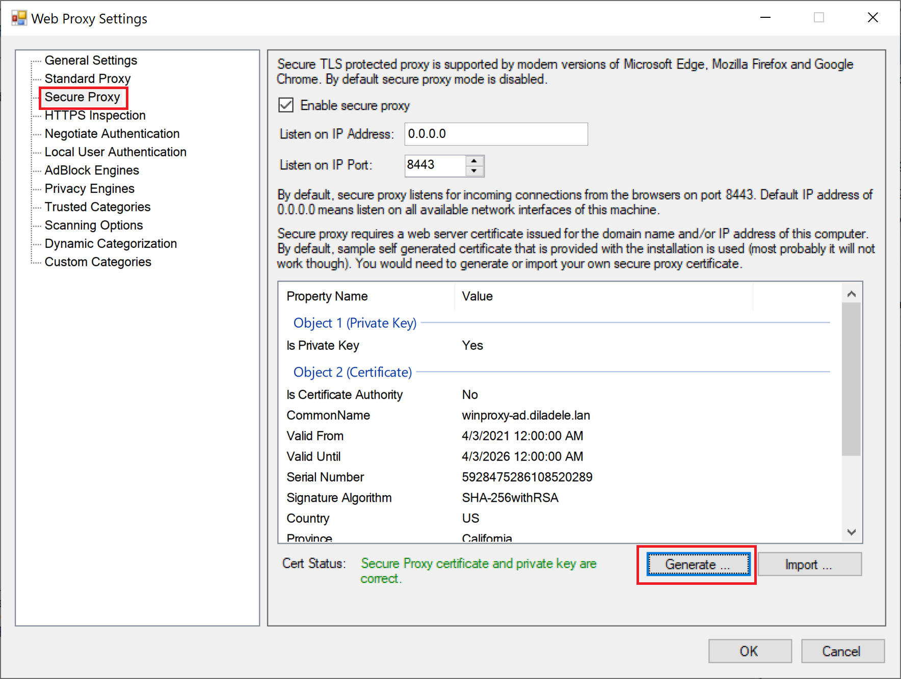 Network Settings for Secure HTTPS Proxy