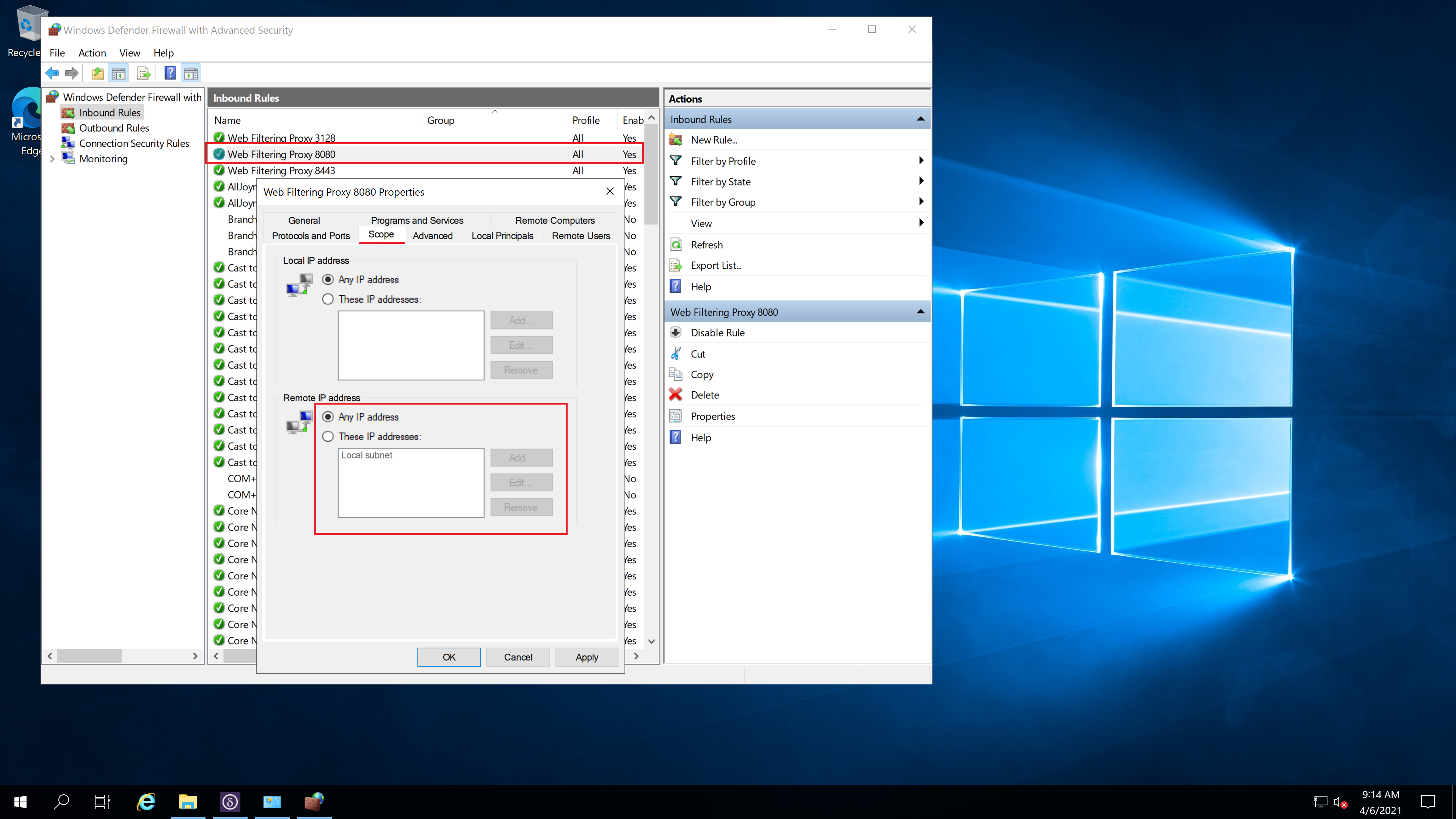 Built-in Windows Firewall Rules for Plain Proxy