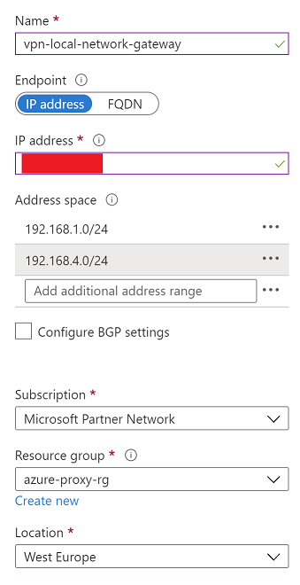 Local Network Gateway Settings