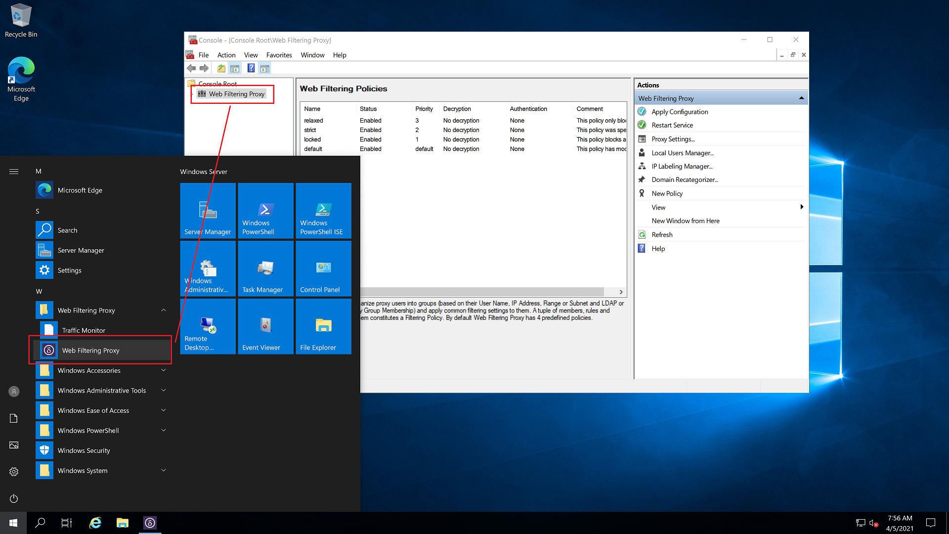 Web Filtering Proxy accessed through RDP