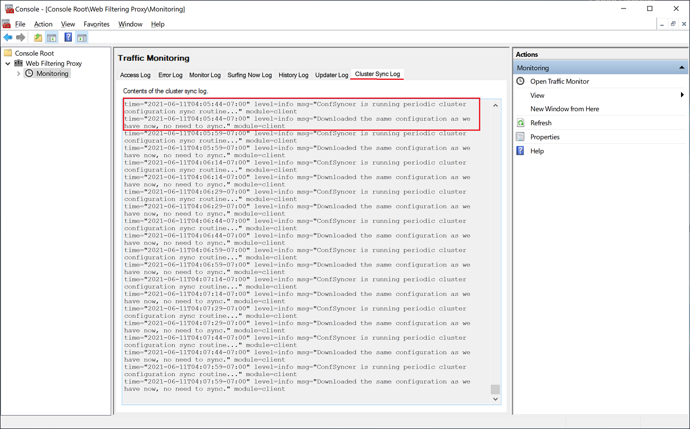 Cluster Sync Log