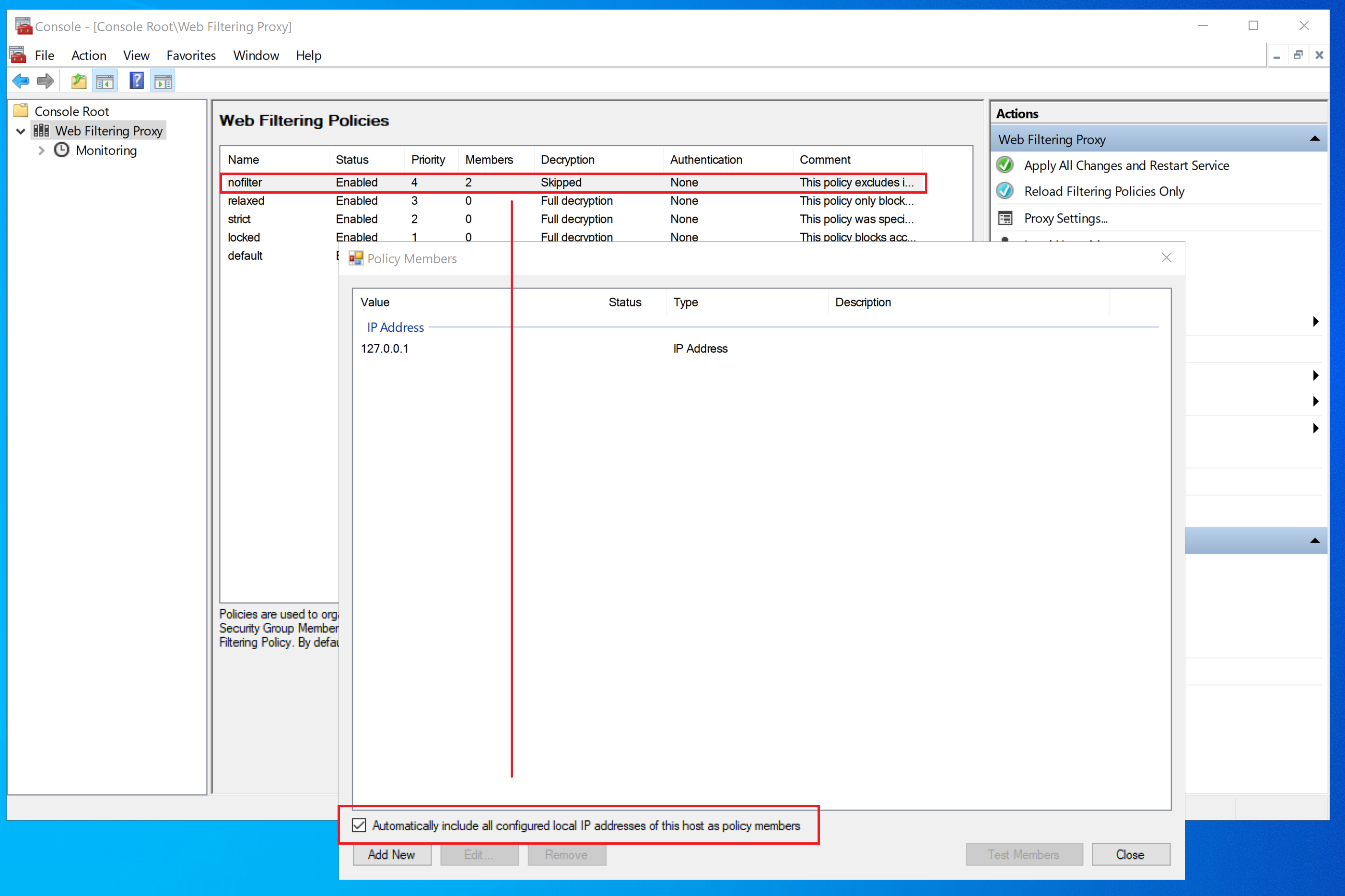 All Local IP Addresses included into No Filter policy