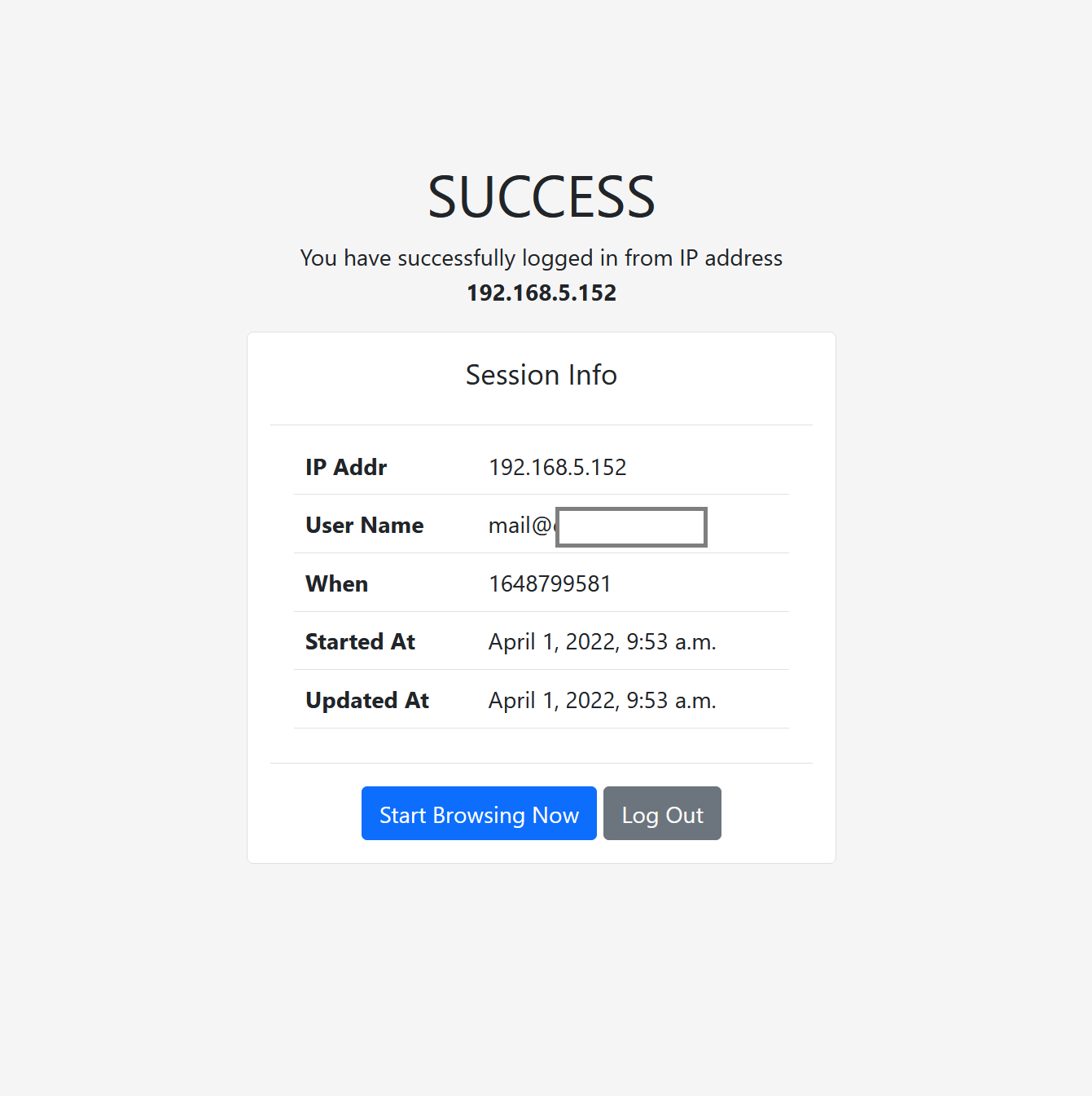 Captive Portal Login Success