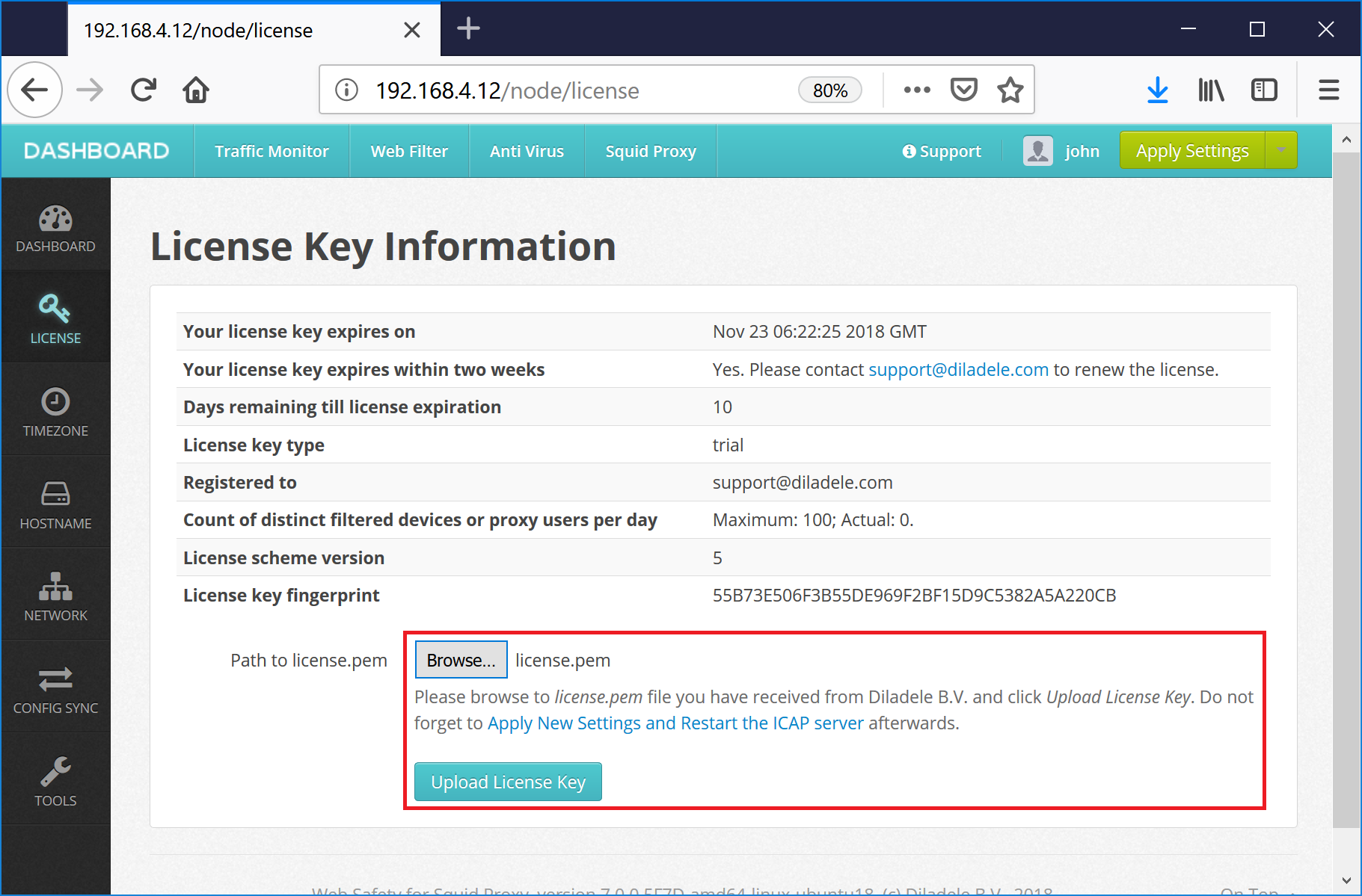 Upload License Key