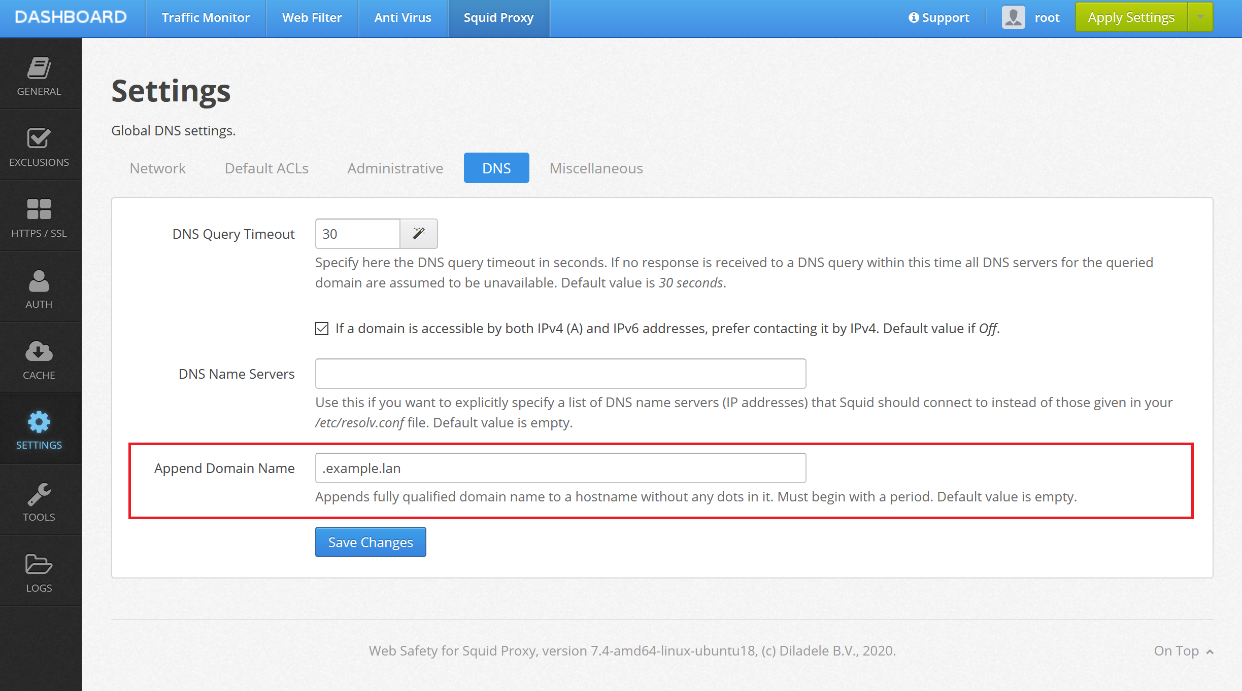 Append Domain Name Setting in Squid