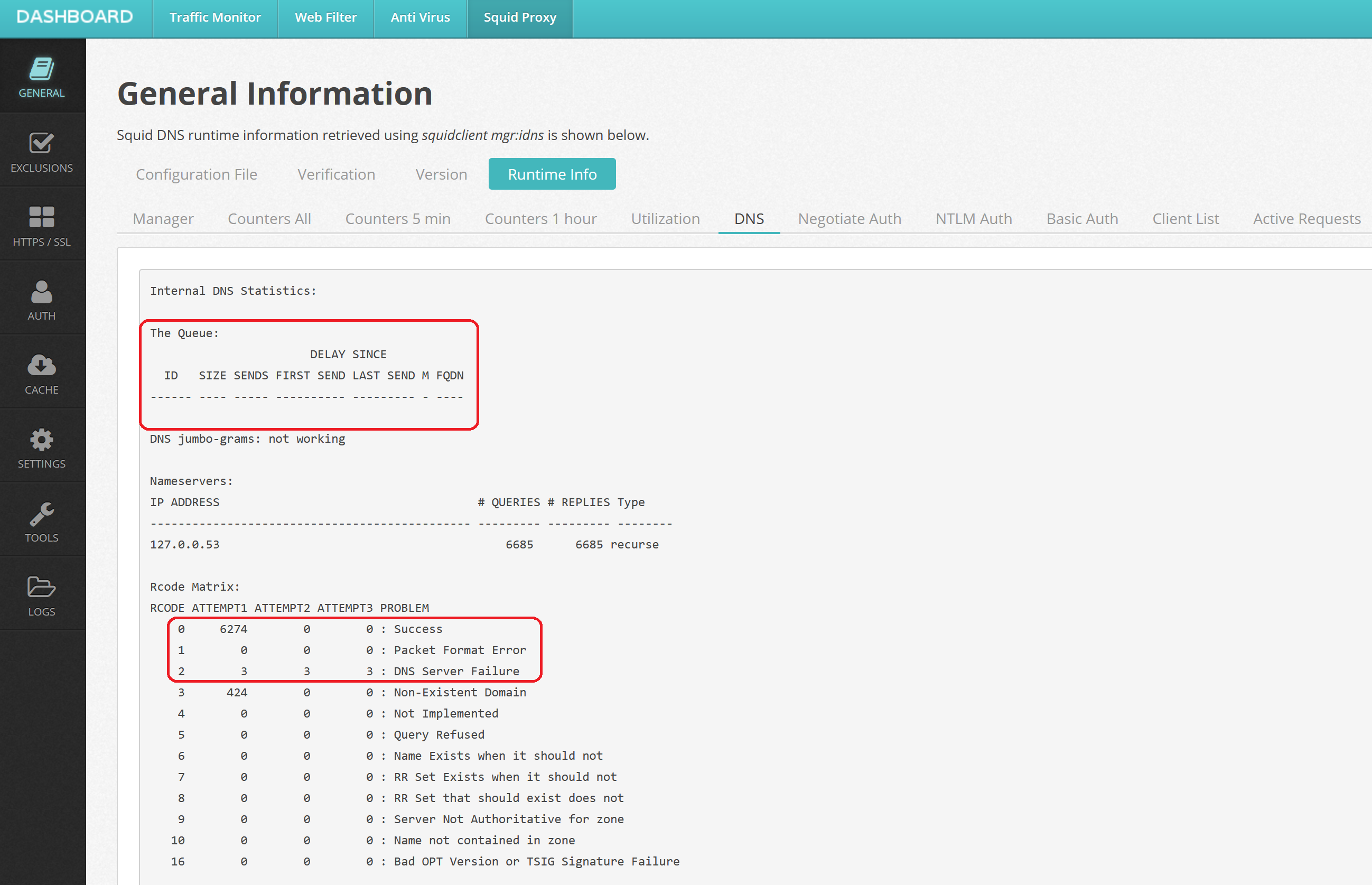 Squid DNS Speed Table