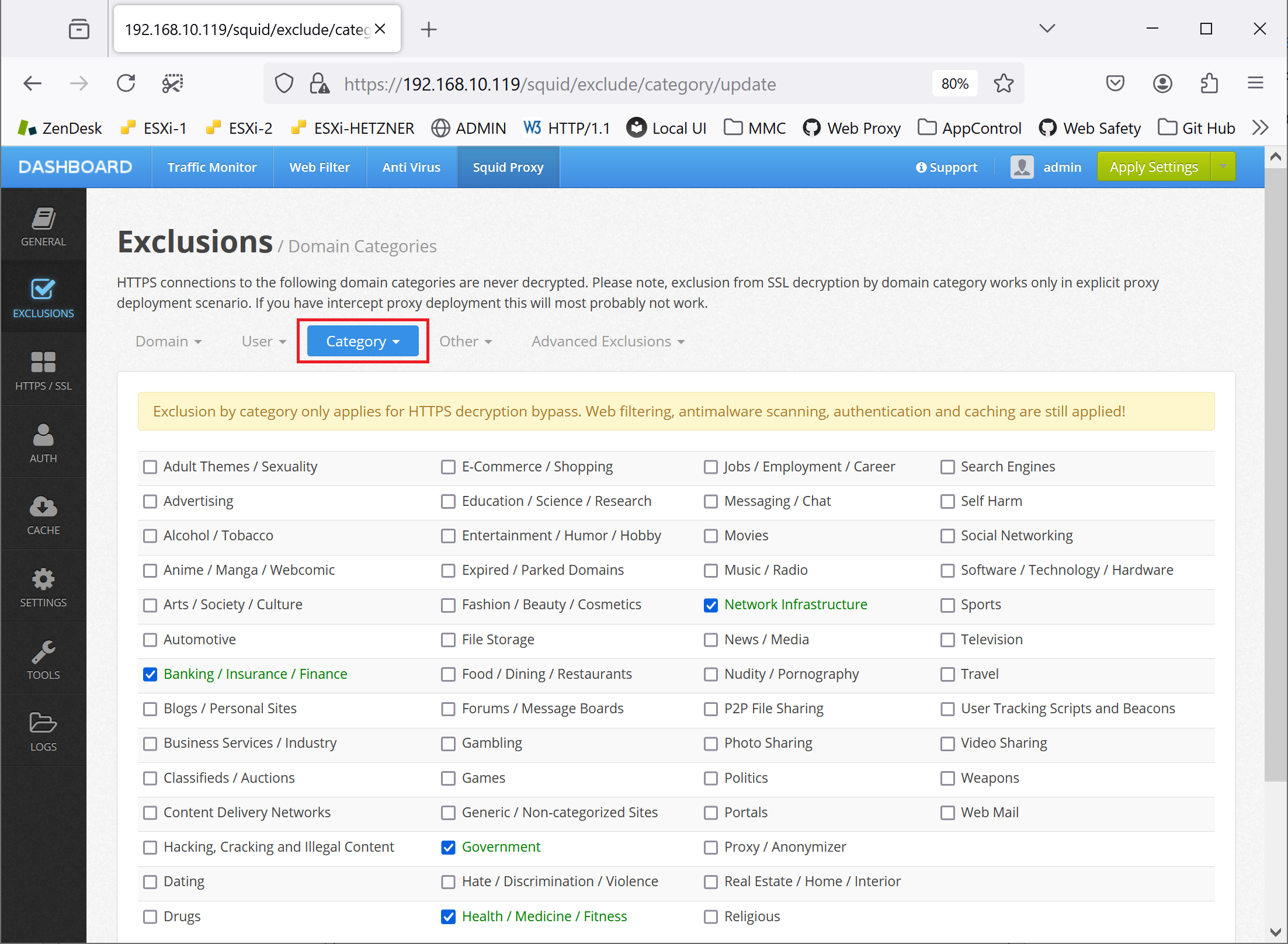 Decryption Exclusions by Category