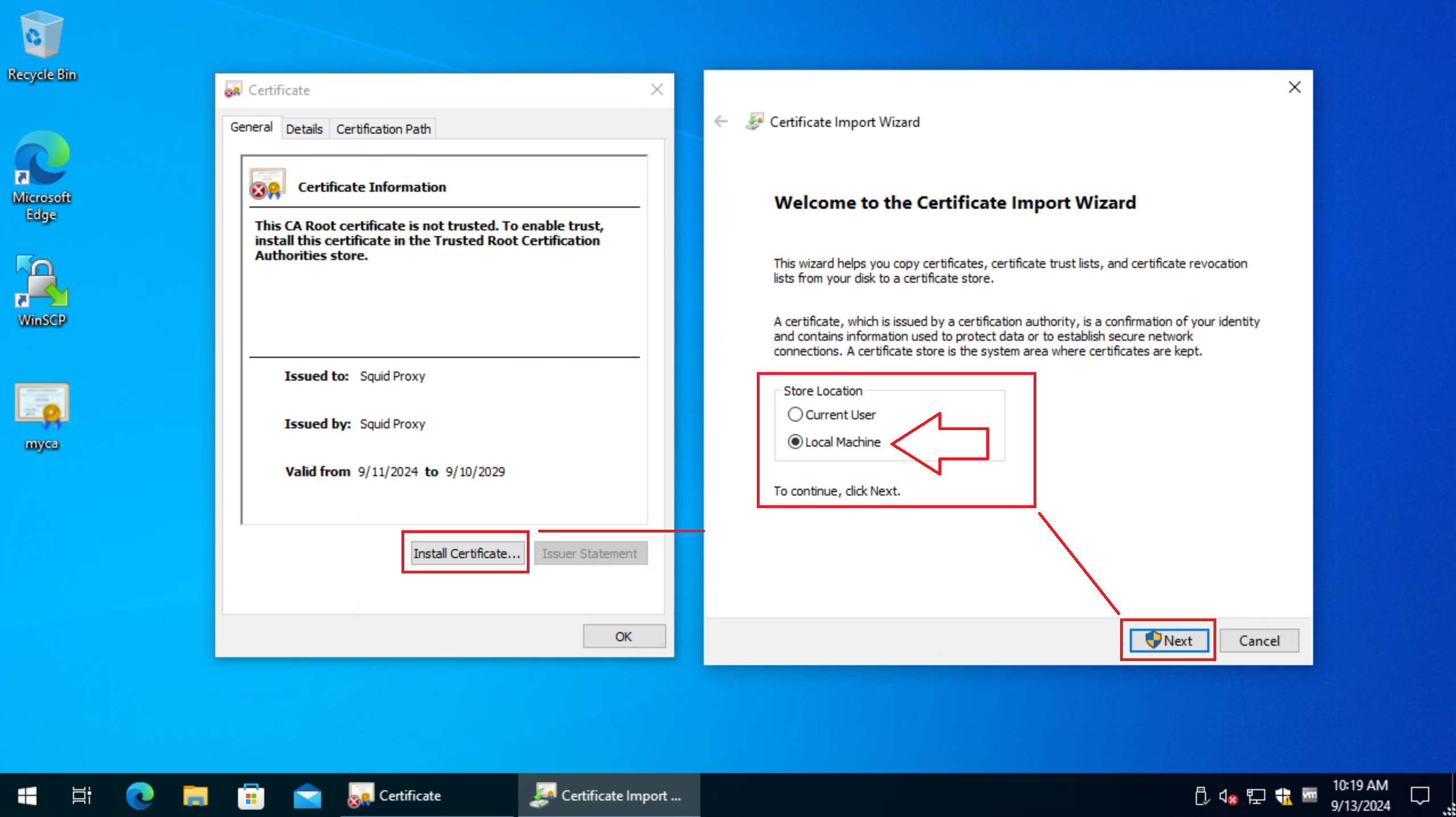 Manually Installing Root CA