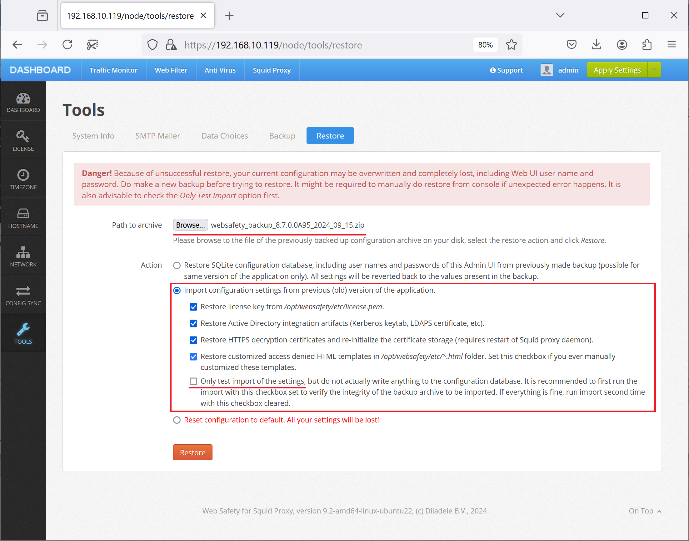 Restore Config Zip