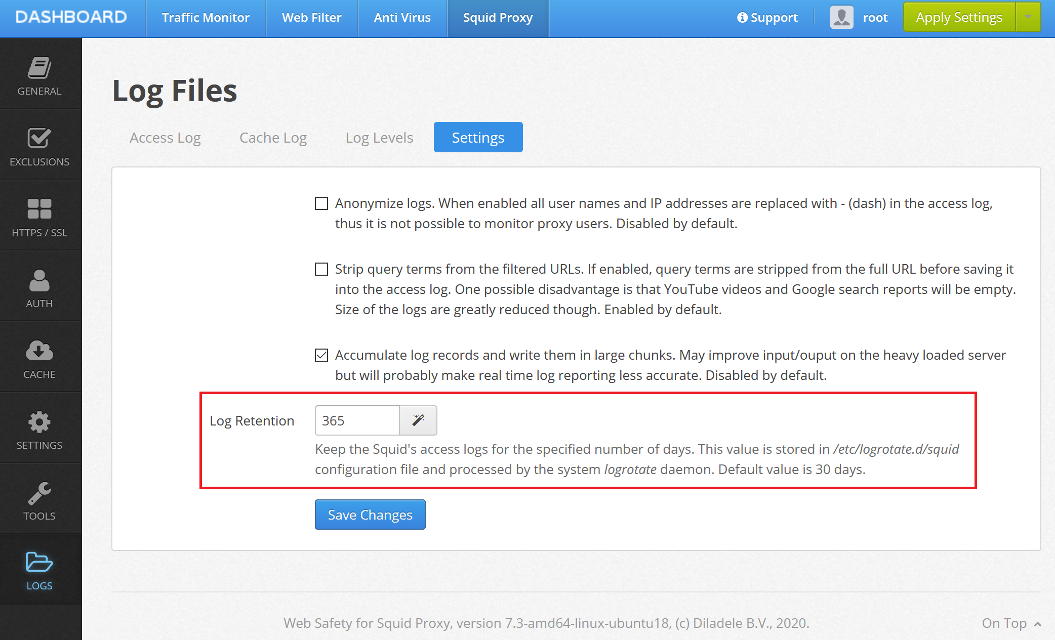 Squid Log Retention Settings