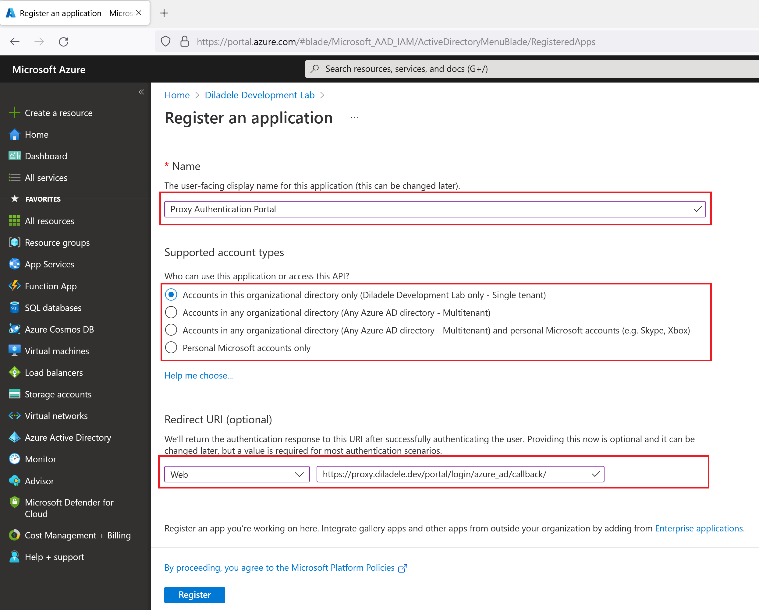 aad new registration