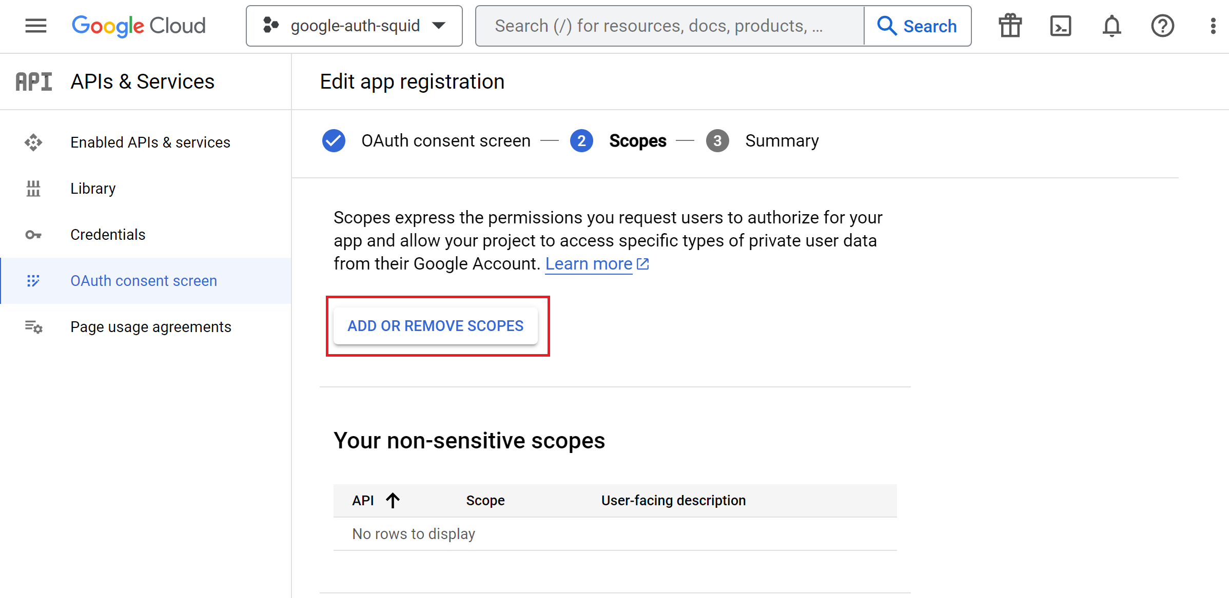 oauth consent screen add scopes