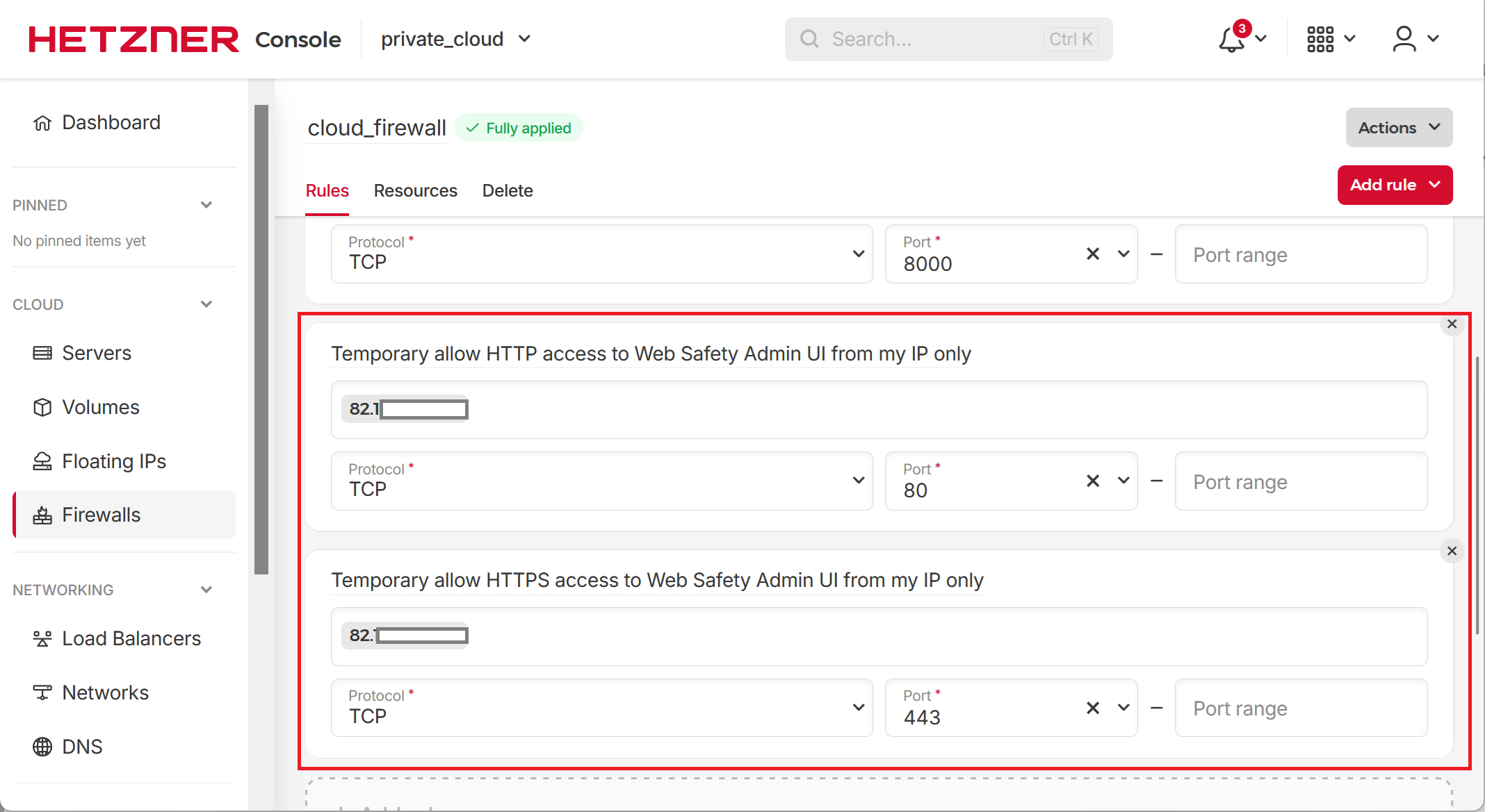 Web Safety Temporary Firewall Rules