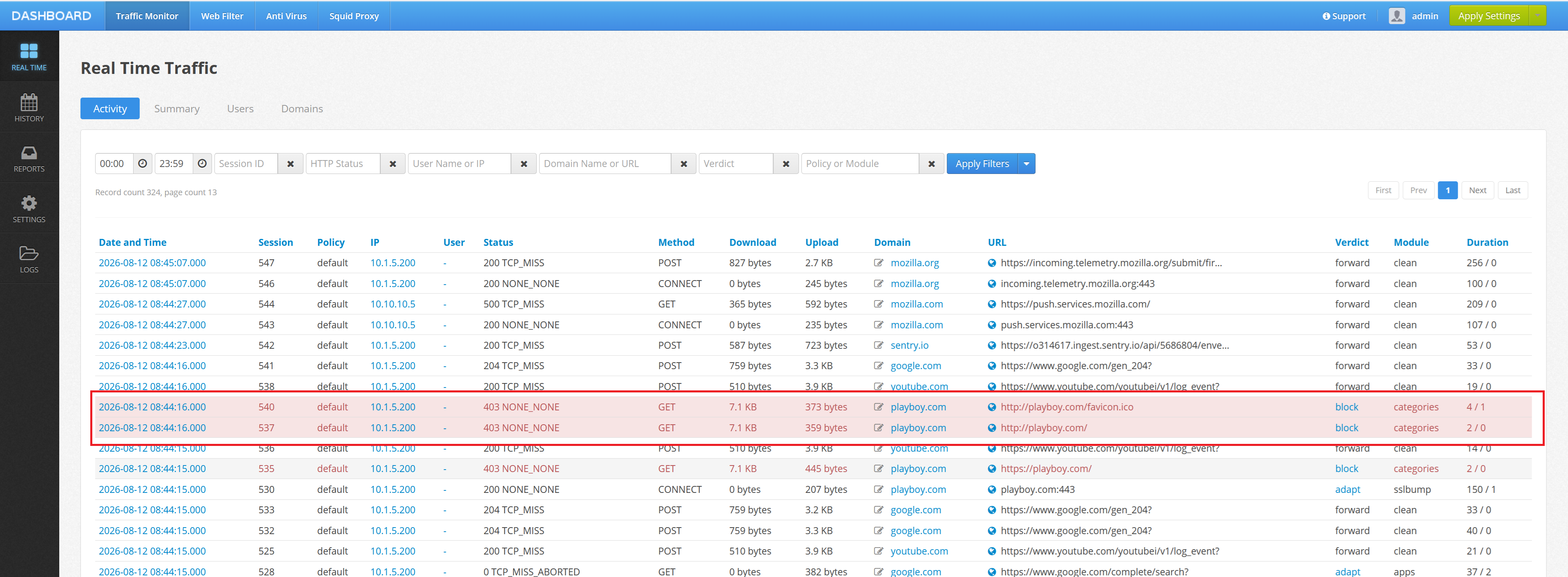 Blocked Site in Web Safety Cloud Log