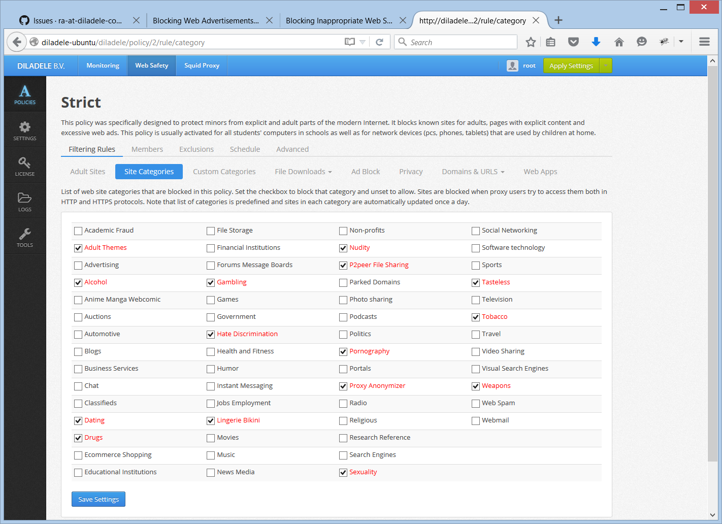 Blocking Site Categories