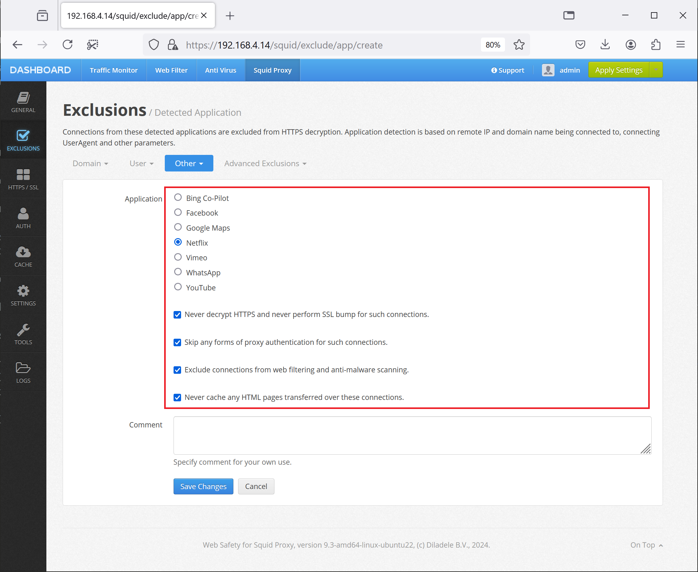 Adding Global Exclusions by Application