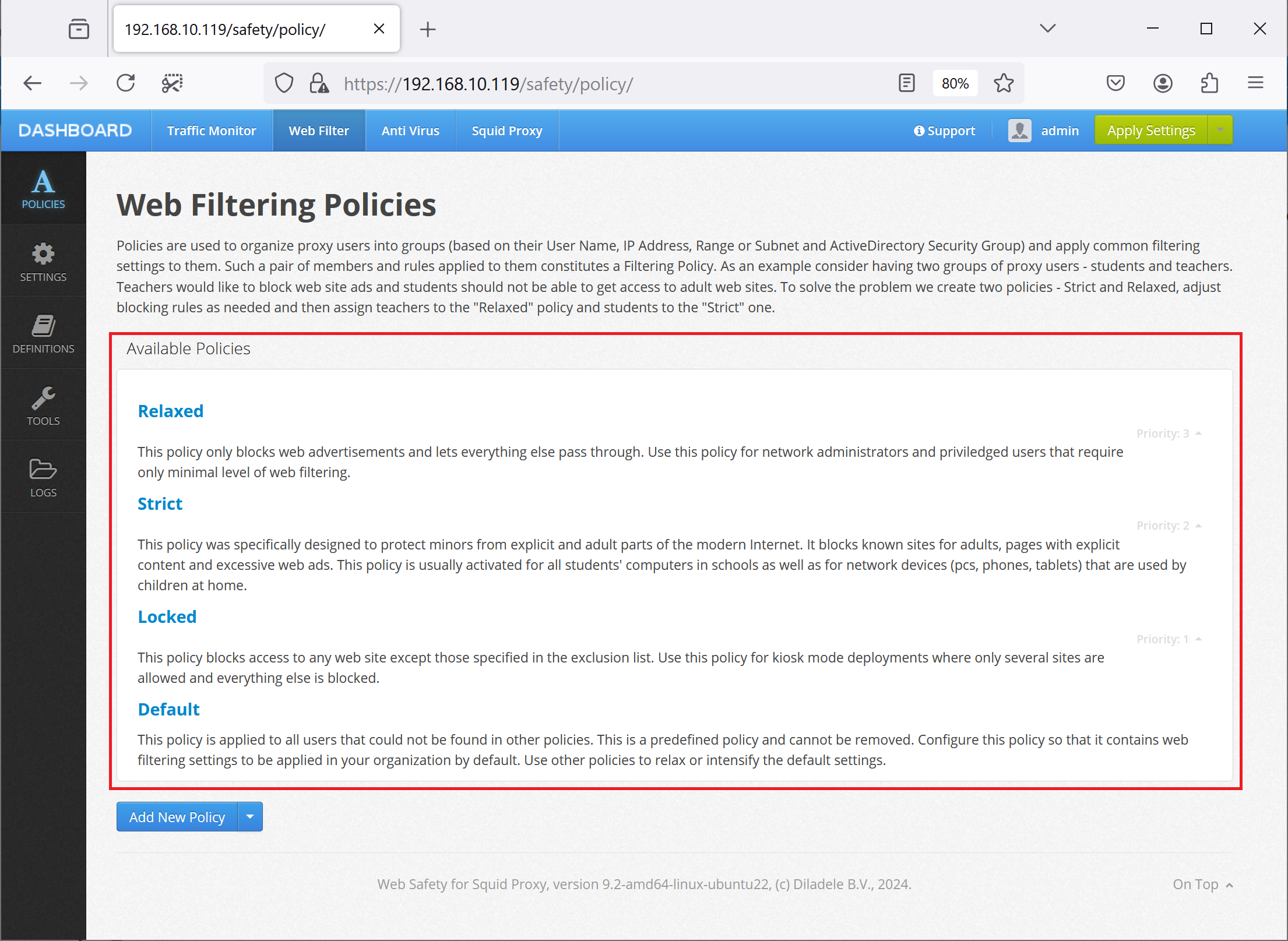 Web Filtering Policies